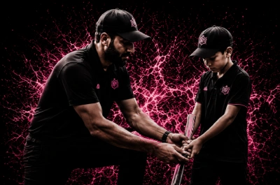 Cricket coach showing a junior player the correct bat grip in a private coaching session